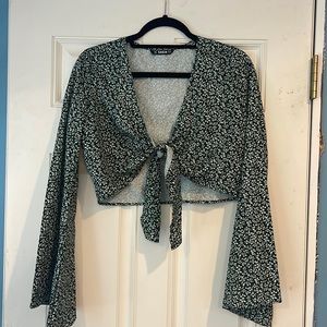 Green Floral Front Tie Top